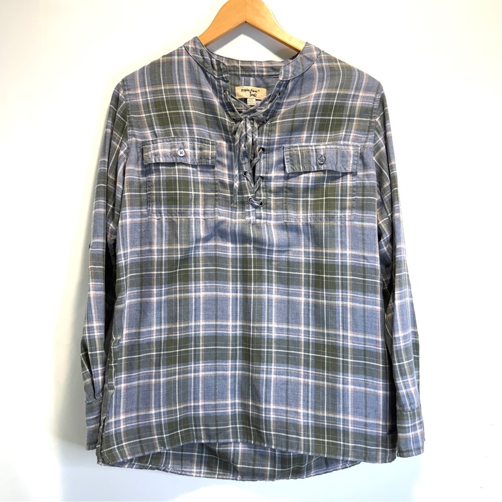 Triple Five Soul plaid Pirate lace up Henley long sleeve Women’s Large